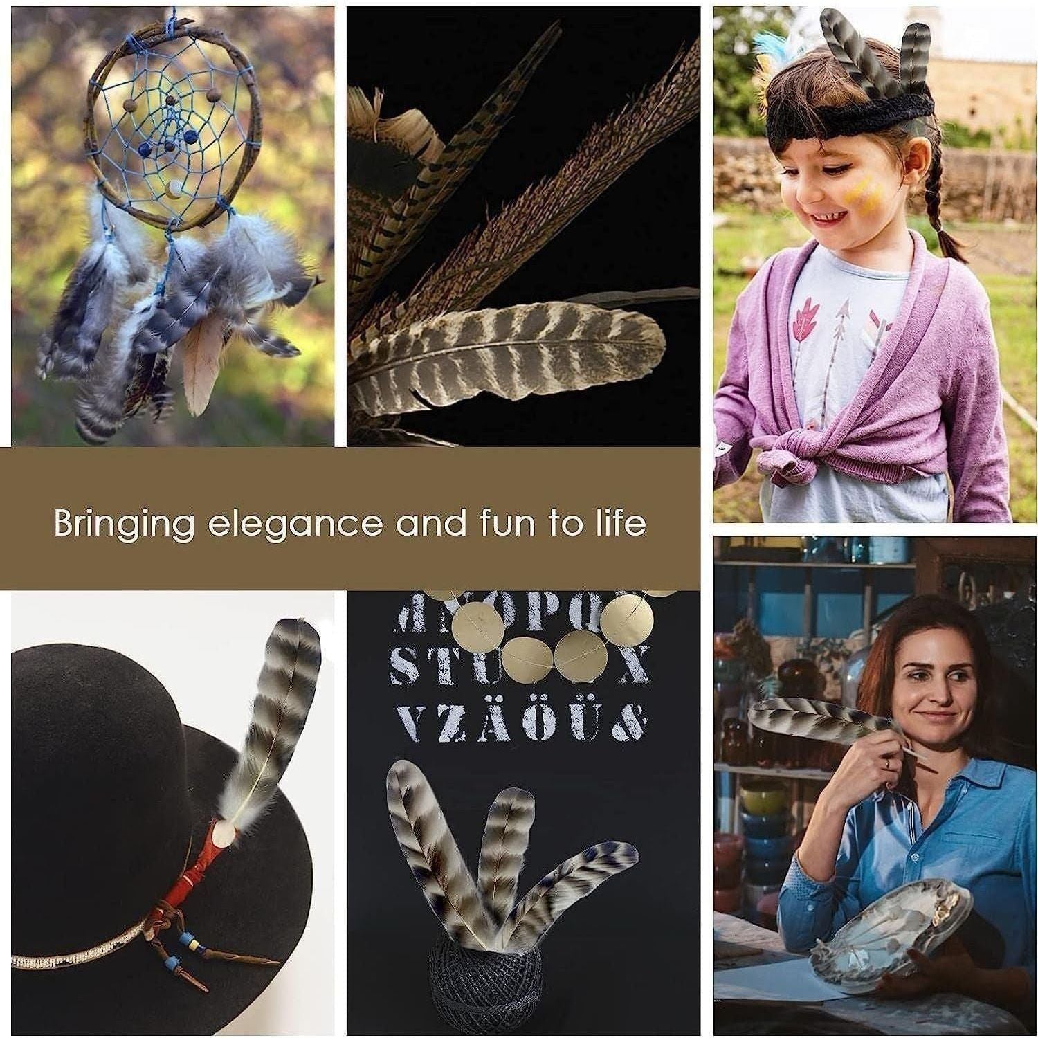 40Pcs Natural Pheasant Feathers, Spotted Feathers, Turkey Feathers, 4 Styles Feathers for Crafts DIY Hat Floral Arrangements Wing Quill Wedding Home Party