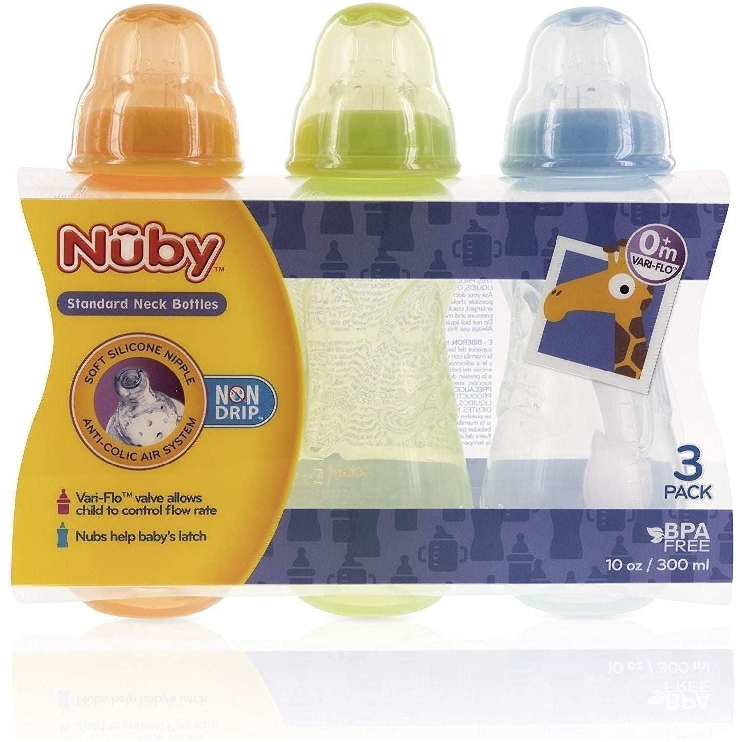 Non-Drip Standard Neck Bottles, 10 Ounce, Colors May Vary, 3 Count (Pack of 1)