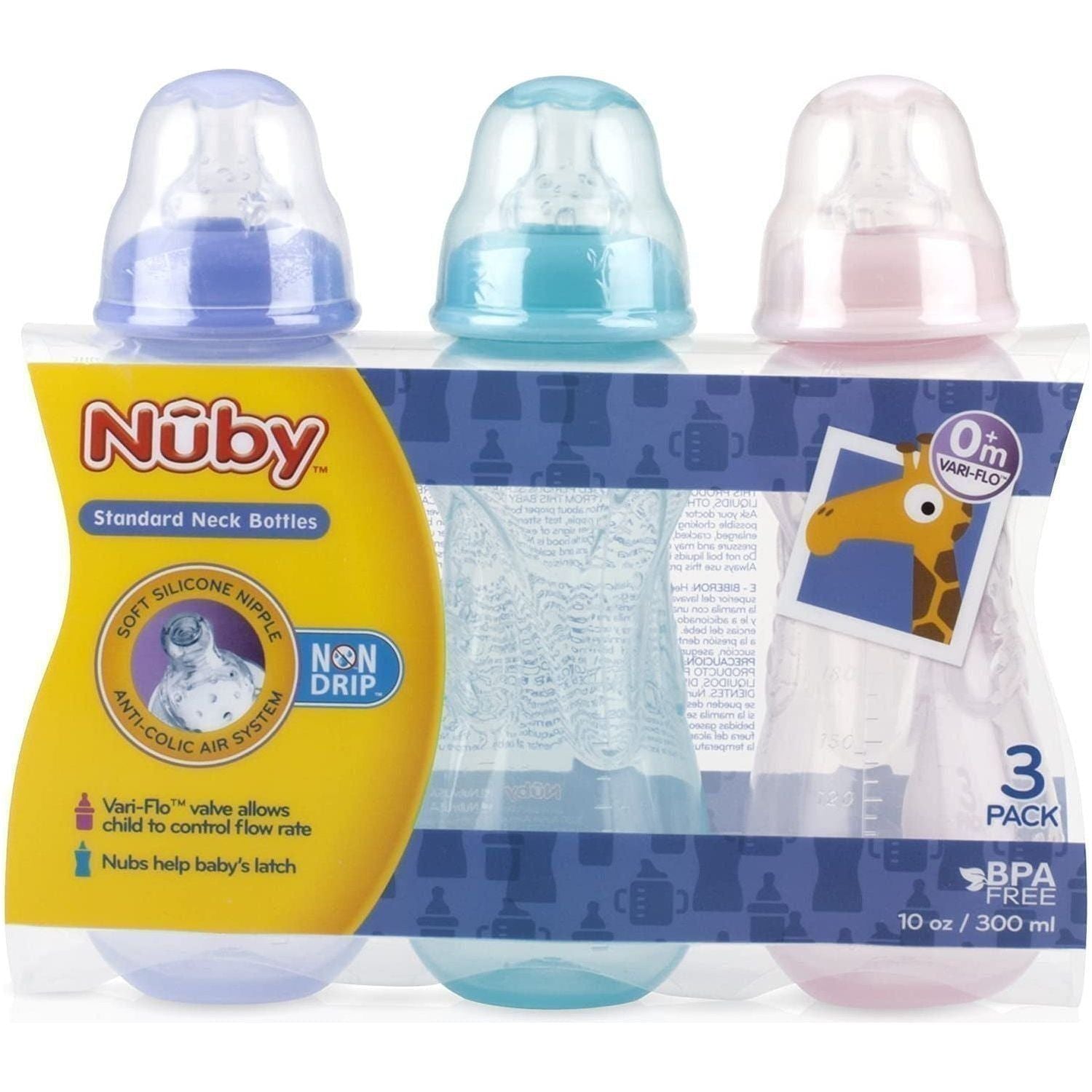 Non-Drip Standard Neck Bottles, 10 Ounce, Colors May Vary, 3 Count (Pack of 1)