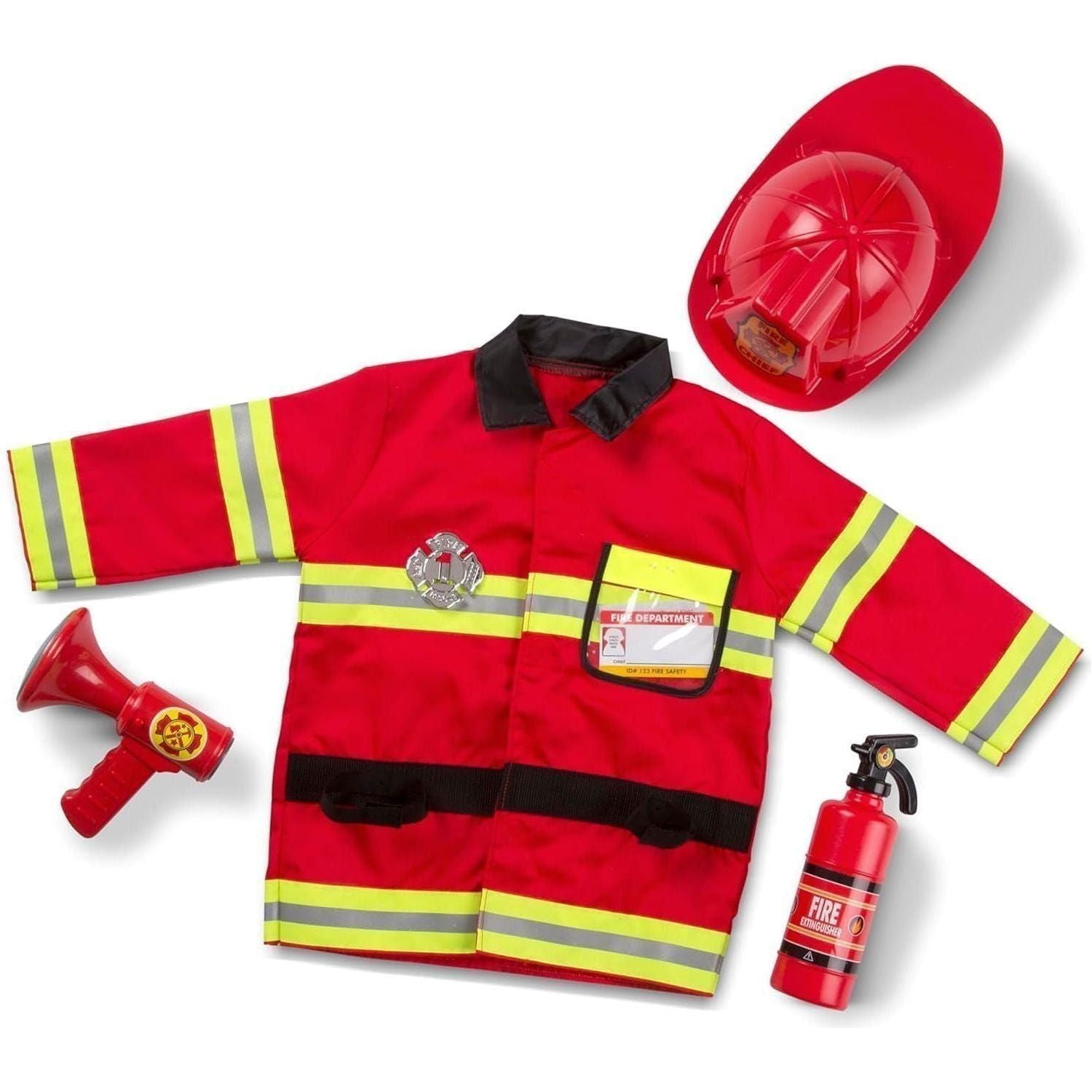 Fire Chief Role Play Dress-Up Set - Pretend Fire Fighter Outfit with Realistic Accessories, Firefighter Costume for Kids and Toddlers Ages 3+