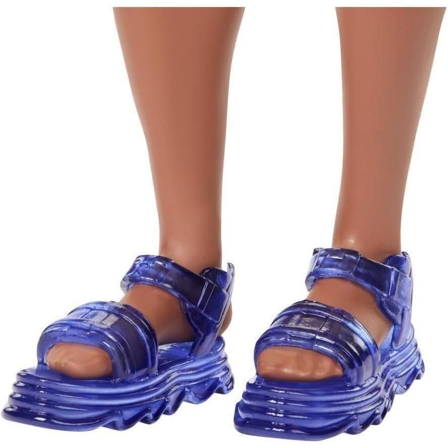 Fashionistas Ken Doll #220 with Behind-The-Ear Hearing Aids & Broad Body Wearing a Removable Orange Patterned Shirt, Shorts & Jelly Sandals