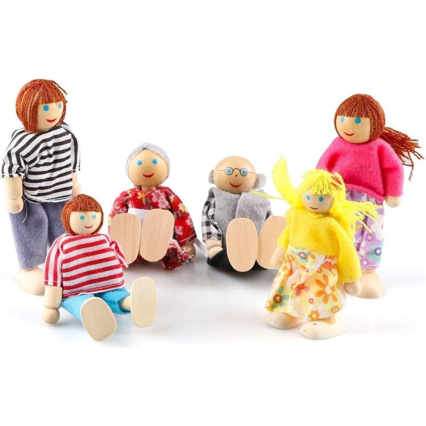 5 Set Dollhouse Furniture Accessories Wooden Bathroom/Living Room/Dining Room/Bedroom/Kitchen House 6 Family Doll Decoration Pretend Play Kids Christmas Birthday Gifts for Girls Toys 40 Pcs